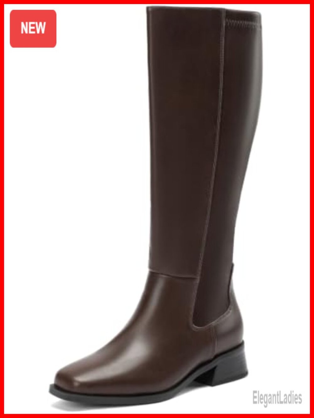Wide Calf Knee High Boots Square Toe 1.6" Low Block Heel